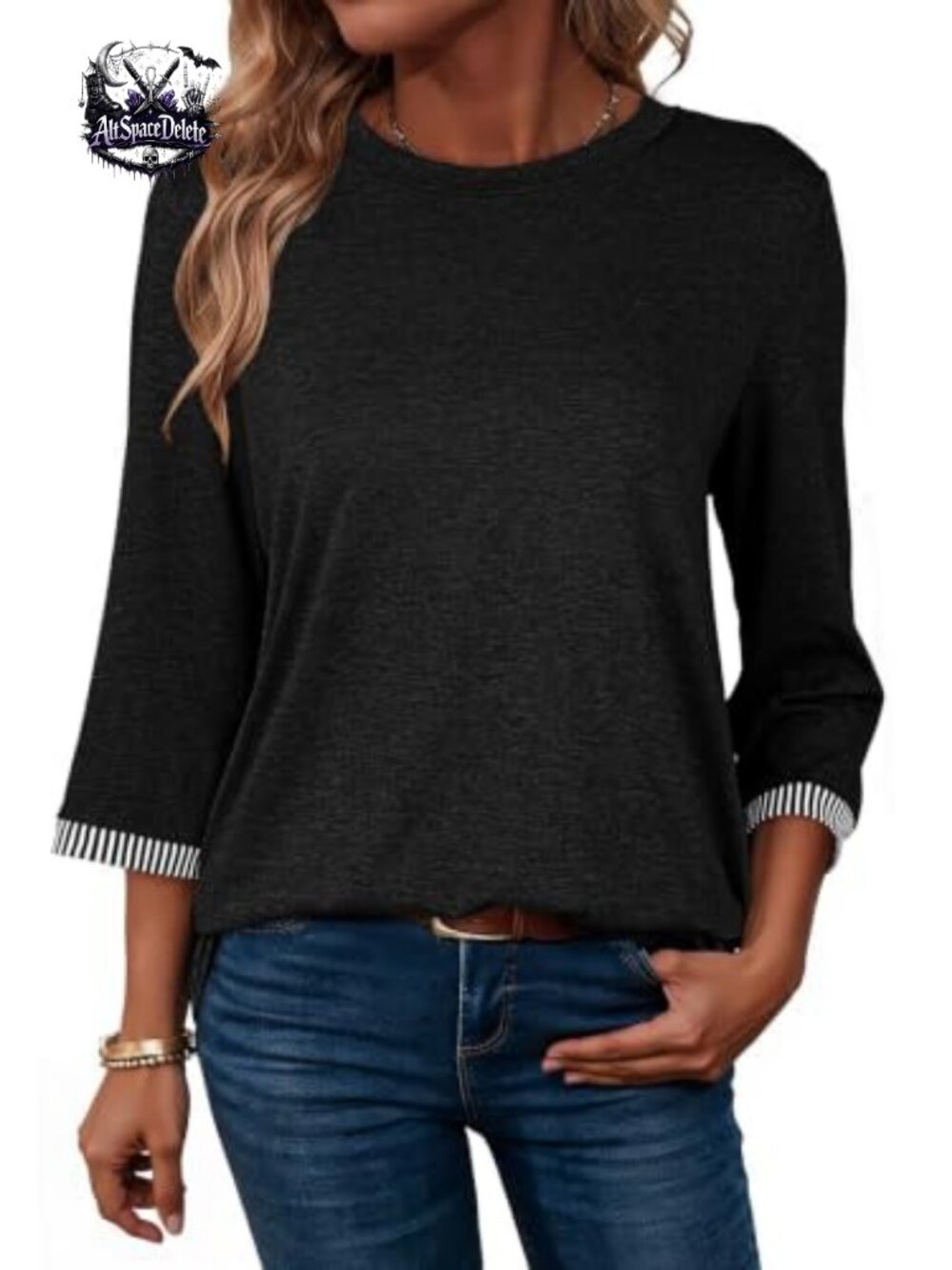 Women's Lightweight 3/4 Sleeve Crew Neck Basic Tee Loose Fit Casual Top